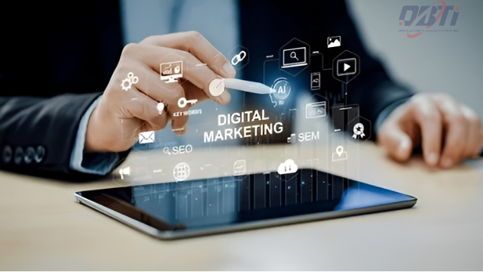 A man doing digital marketing on a tablet.