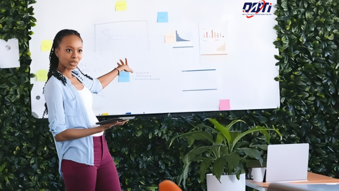 A digital marketer giving a presentation.