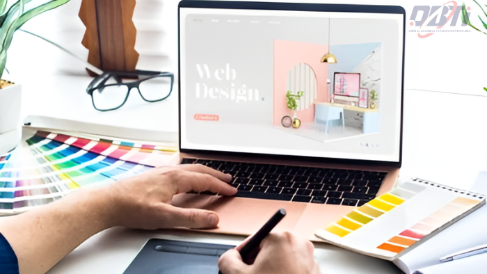 A person making a web design on laptop.